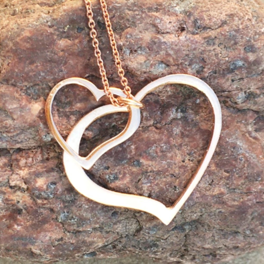 Rose Gold Over .925 Double Floating Heart Necklace Sterling Silver